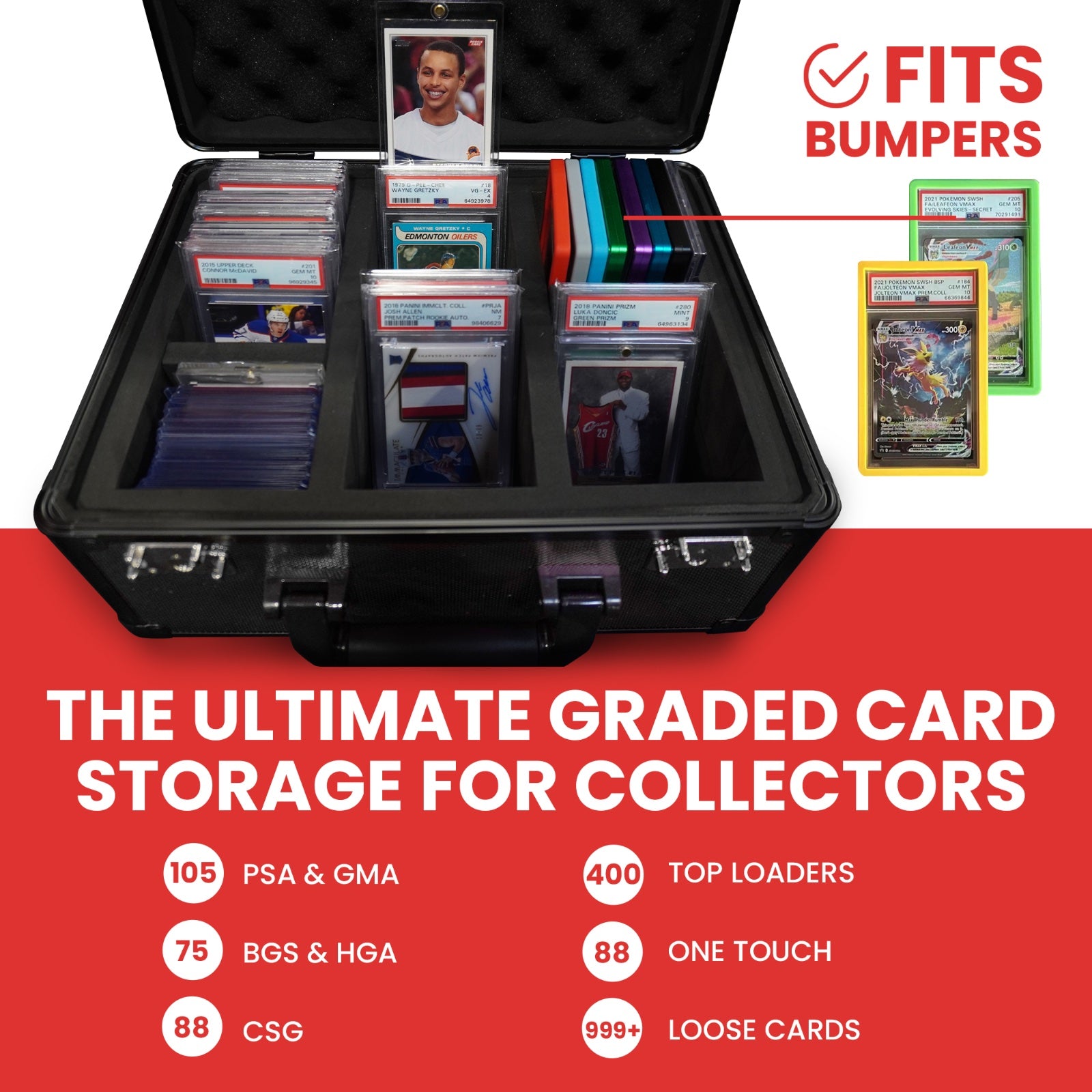 EVORETRO X Gray Aluminum Graded Card Storage Box 3 Rows TSA Lock good for 90 cards