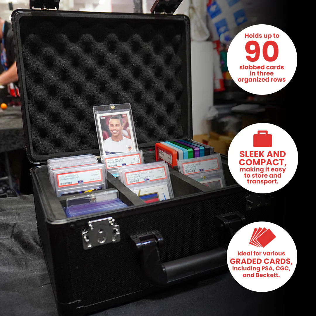 EVORETRO X Black Aluminum Graded Card Storage Box 3 Rows TSA Lock good for 90 cards