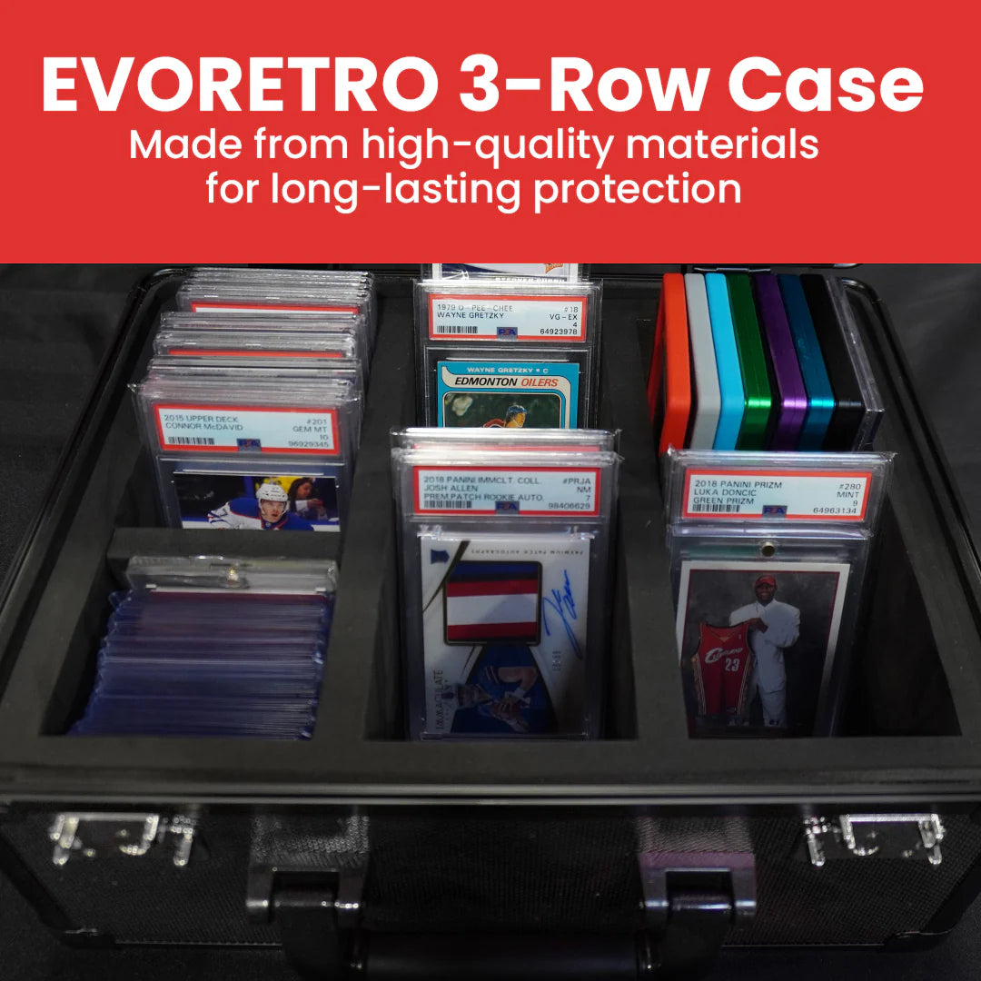 EVORETRO X Black Aluminum Graded Card Storage Box 3 Rows TSA Lock good for 90 cards