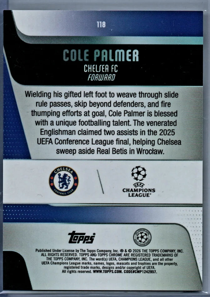 COLE PALMER 2025-26 TOPPS CHROME UEFA CHAMPIONS LEAGUE PURPLE SAPPHIRE #29/75