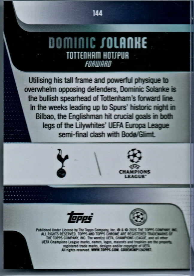 2025-26 Topps Chrome UEFA Sapphire Dominic Solanke Green Refractor #29/99