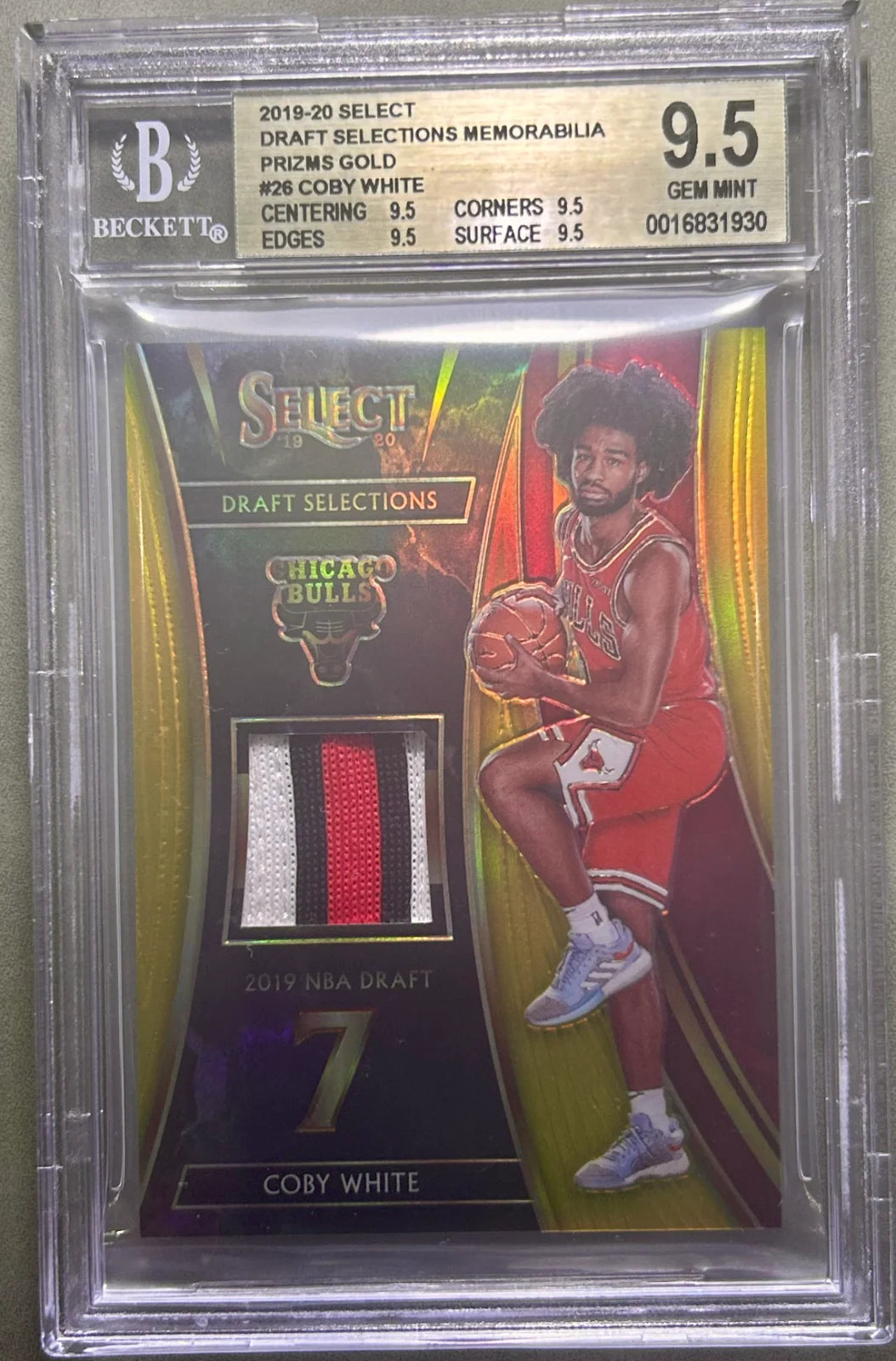 Coby White 2019-20 Select Draft Selections Memorabilia Prizms Gold/10 BGS 9.5