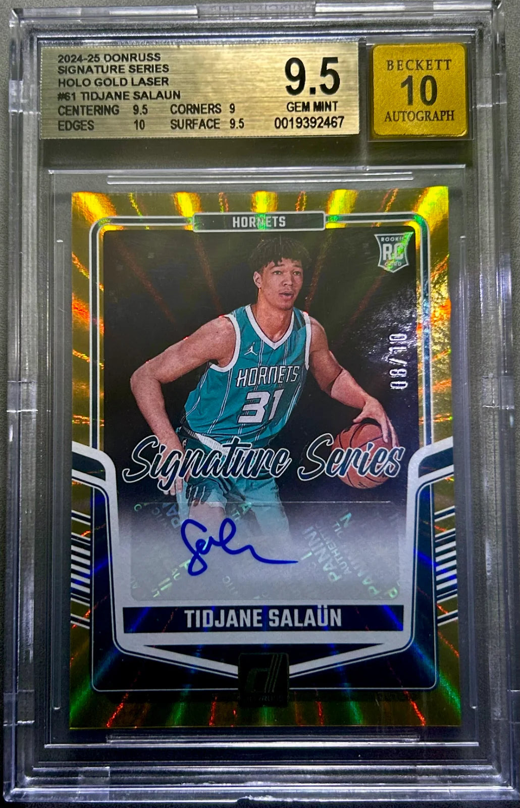 Tidjane Salaun 2024-25 Donruss Signature Series Holo Gold Laser /10 BGS 9.5