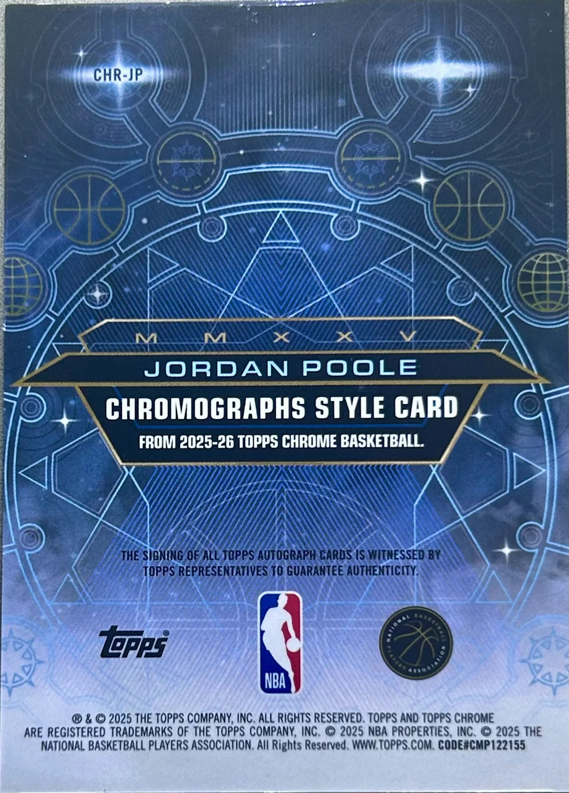 Jordan Poole 2025 Topps Chrome Chromographs Style Card Autograph