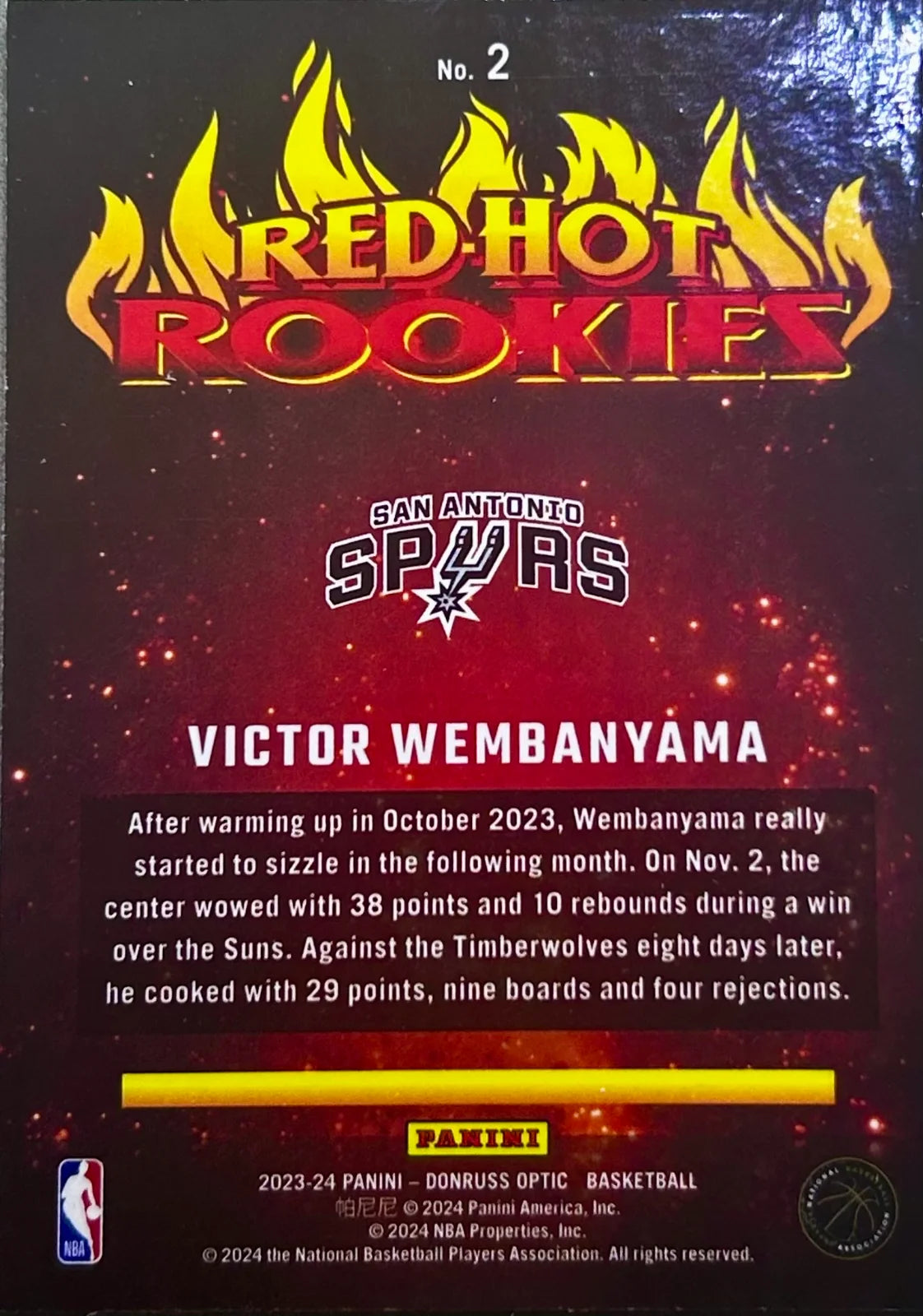 Victor Wembanyama 2023-24 Panini Donruss Optic Red Hot Rookies