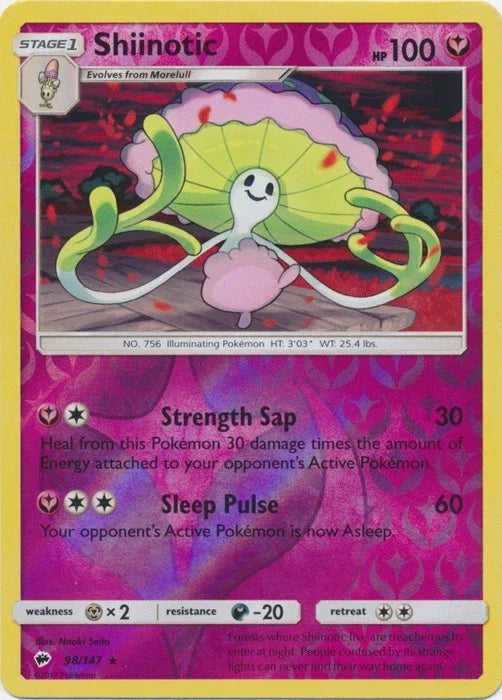 Shiinotic 98/147 · Reverse Holo (Burning Shadows) by Naoki