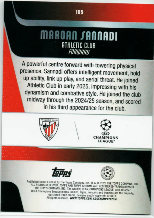 2025-26 Topps Chrome UEFA Maroan Sannadi #105 RayWave Refractor