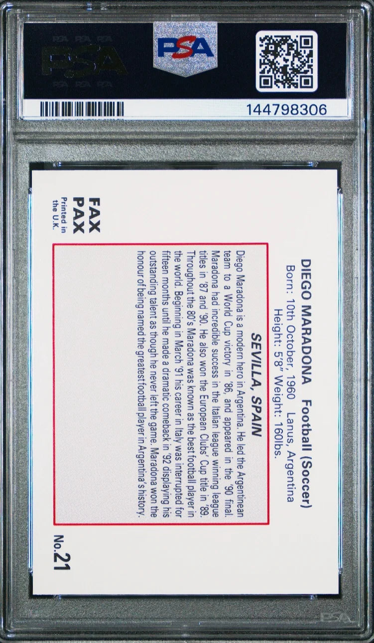 1993 FAX PAX WORLD OF SPORT #21 DIEGO MARADONA WORLD OF SPORT PSA 10