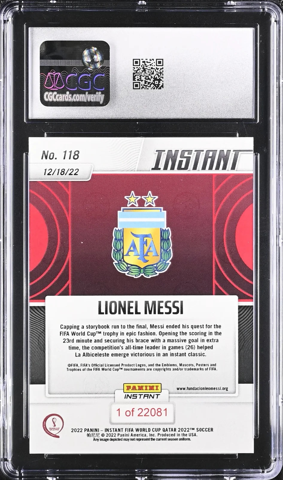 Lionel Messi 2022 Fifa world cup #118 Panini Instant CGC 10