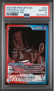 Portgas.D.Ace (002) (Alternate Art) OP13-002 · Foil (Carrying On His Will) — PSA 10