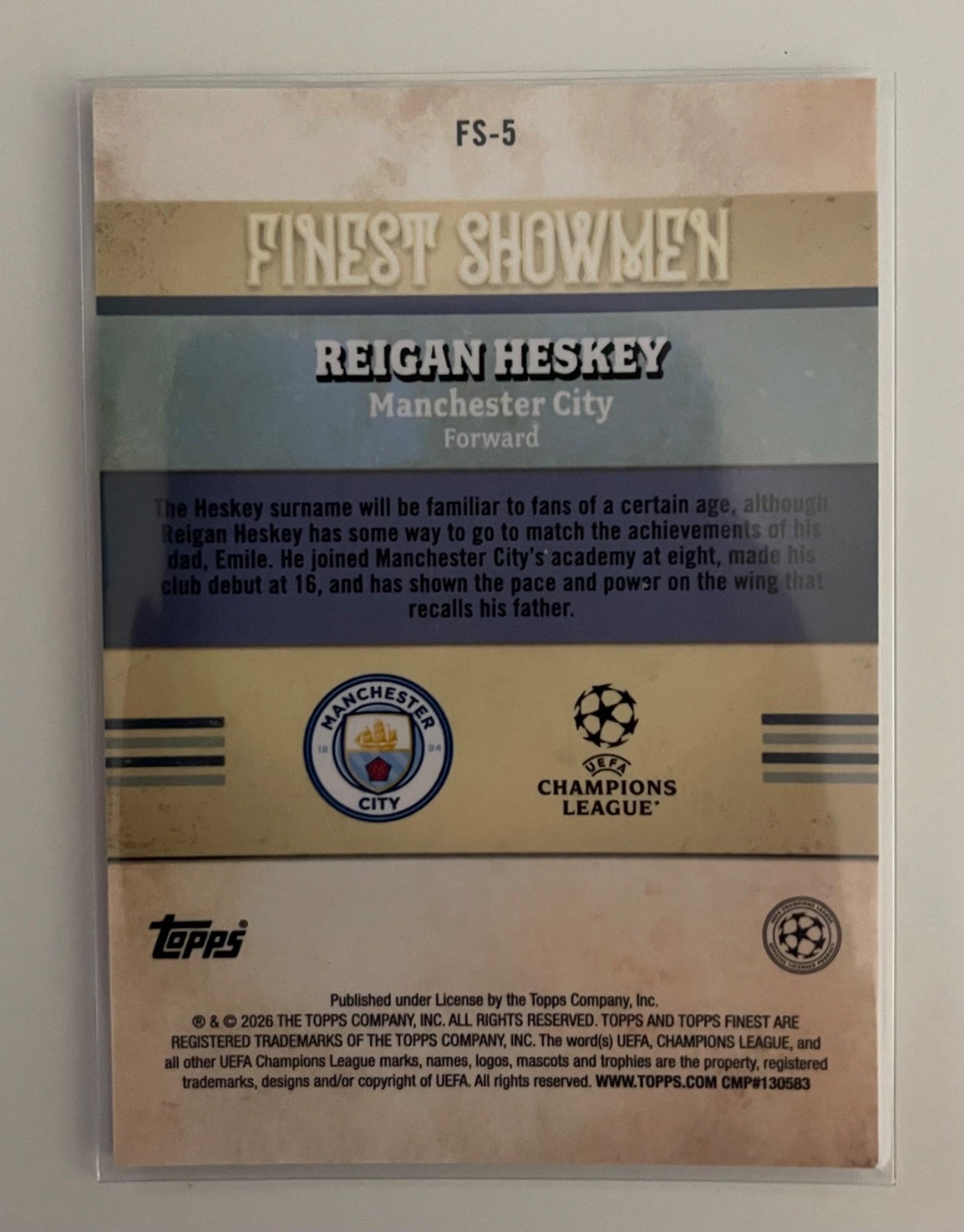Reigan Heskey Finest Showmen RC (2025-26 Topps Finest UCC)