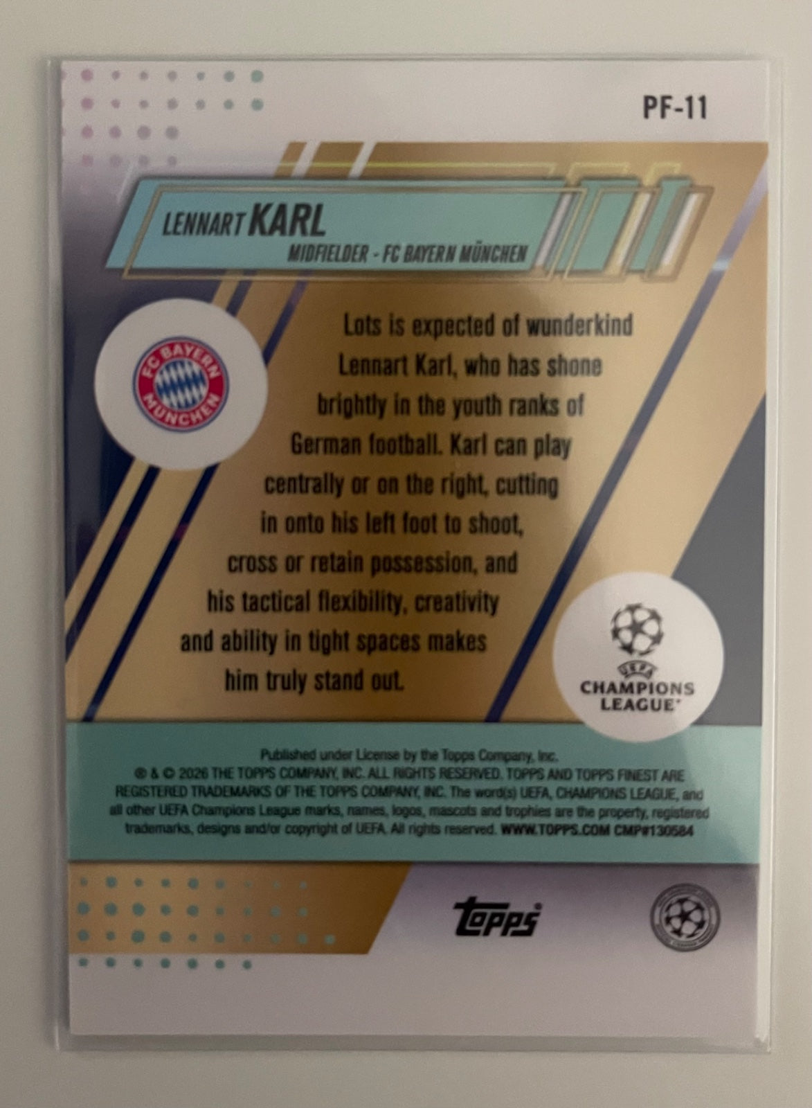 Lennart Karl Prized Footballers RC (2025-26 Topps Finest UCC)