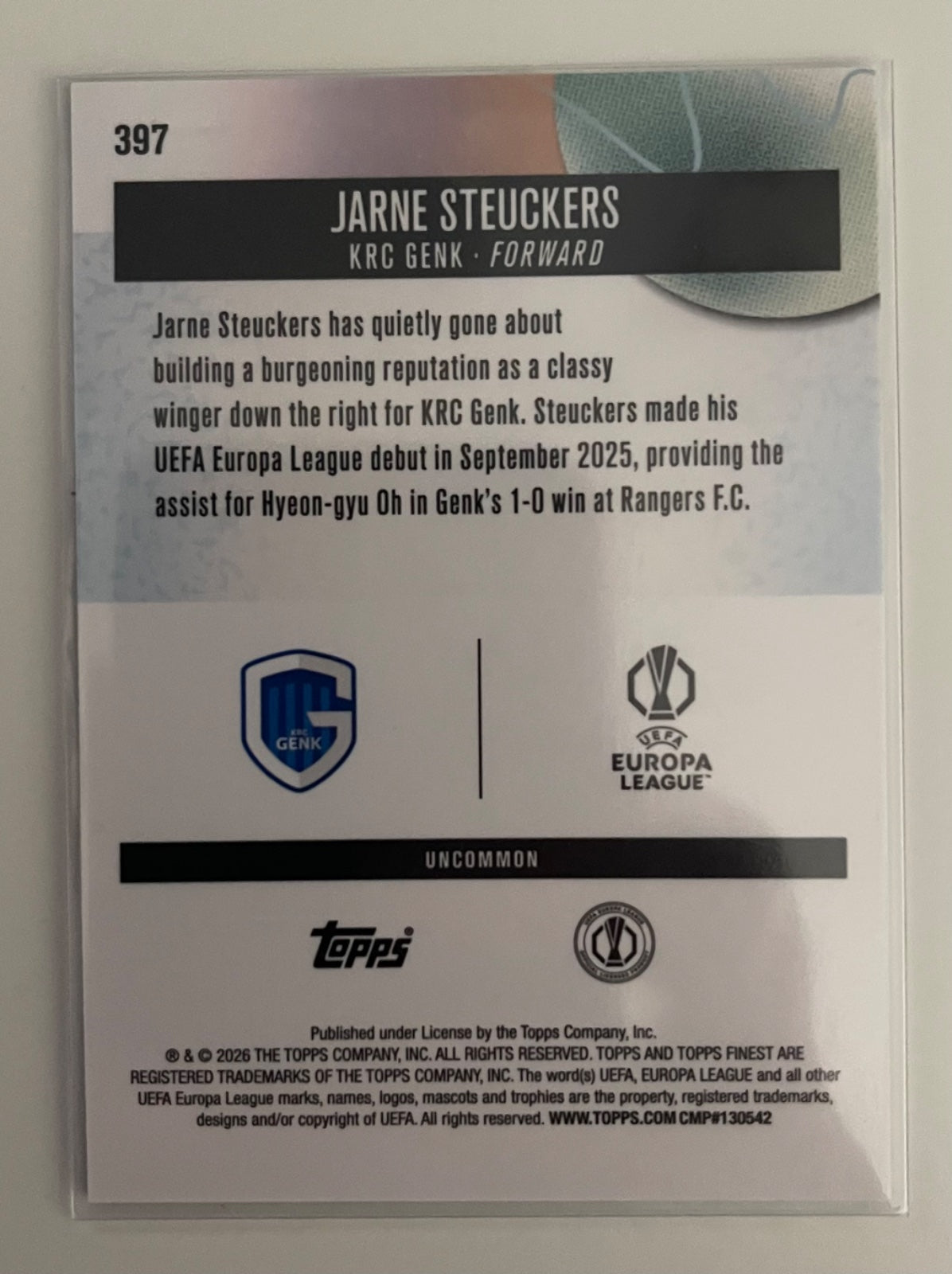 Jarne Steuckers /40 Pearl Checkerboard (2025-26 Topps Finest UCC)