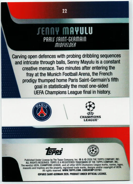 Topps UEFA Champions League 2026 Senny Mayulu Future Stars #22 PSG Insert