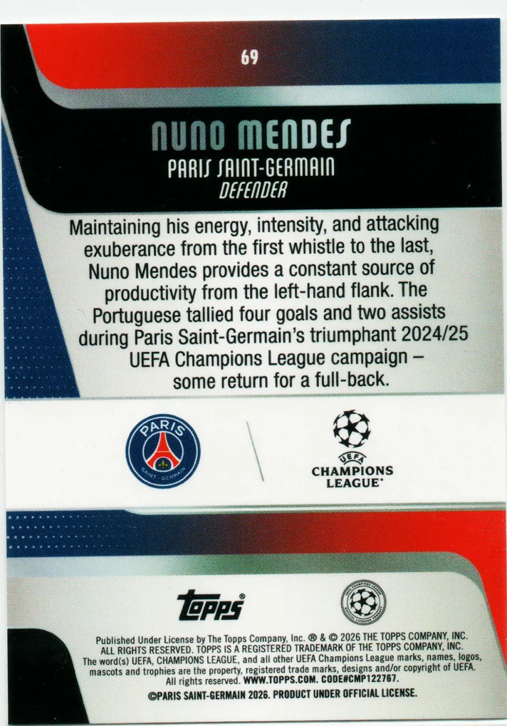 2025-26 Topps Uefa Club Competitions - UCL Team of the Season Nuno Mendes #69
