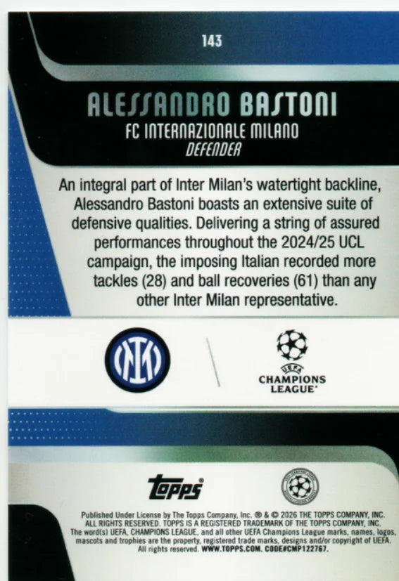 Topps 2024/25 UEFA Champions League Alessandro Bastoni Team of the Season #143