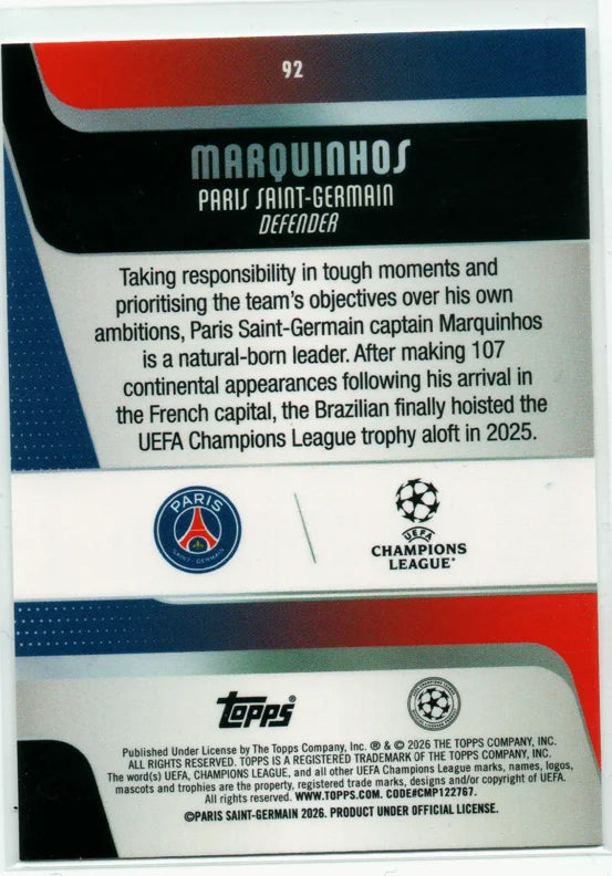 2025-26 Topps Uefa Club Competitions - UCL Team of the Season Marquinhos #92