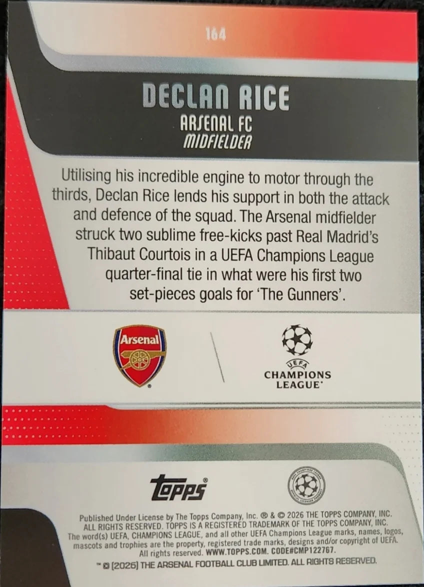 Declan Rice 2025-26 Topps UEFA Club #164 UCL Team of the Season Arsenal