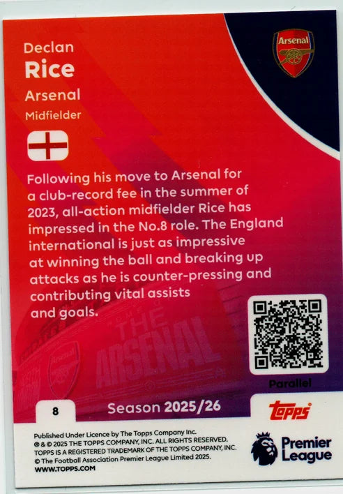 Topps 2026 Premier League - Blue Parallel - Declan Rice #8