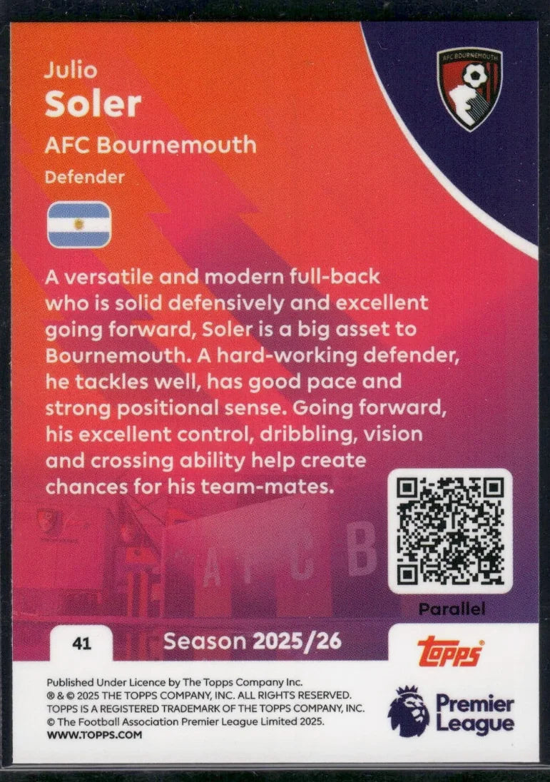 2025-26 Topps Premier League #41 Julio Soler Blue parallel