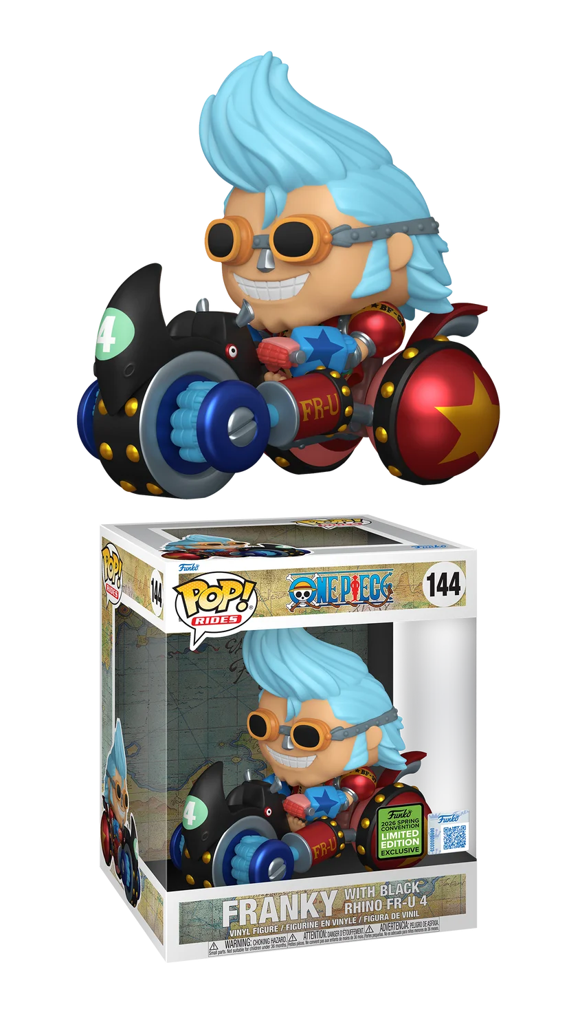 Funko Pop! Rides: One Piece : Franky With Black Rhino FR-U 4 #144,  Funko 2026 Spring Convention Limited Edition Exclusive