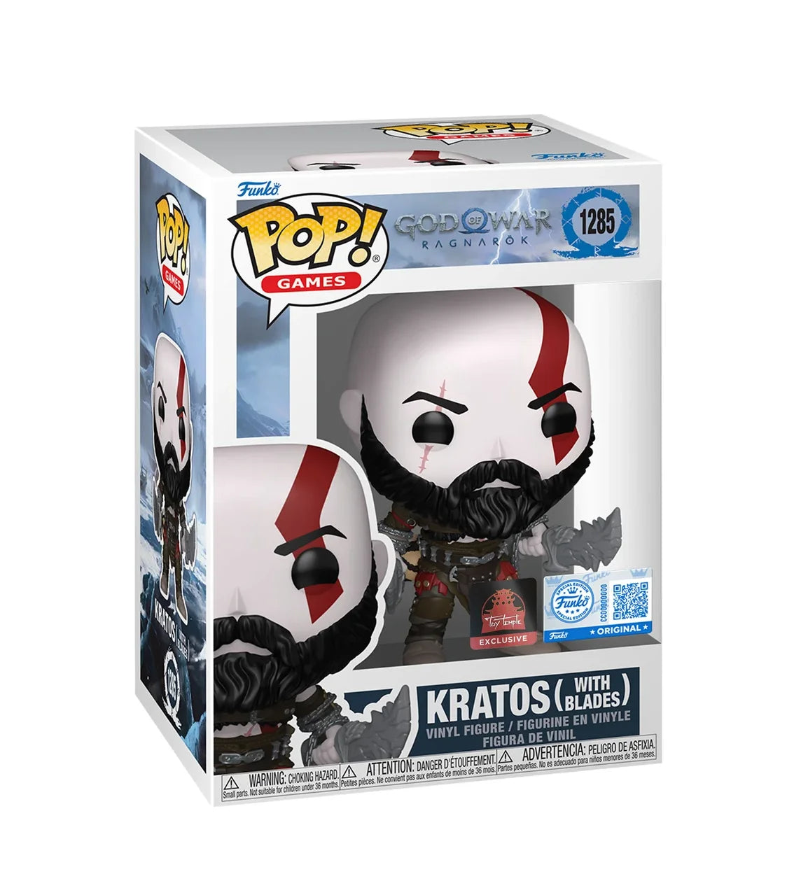 Funko Pop! Games: God Of War Ragnarok - Kratos (With Blades), #1285 Toy Temple Exclusive Sticker