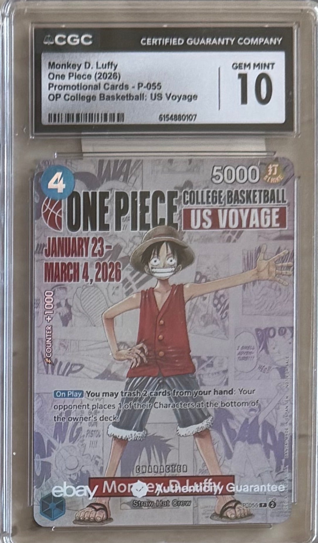 Monkey.D.Luffy (College Basketball US Voyage) P-055 · Foil (One Piece Promotion Cards) — CGC 10