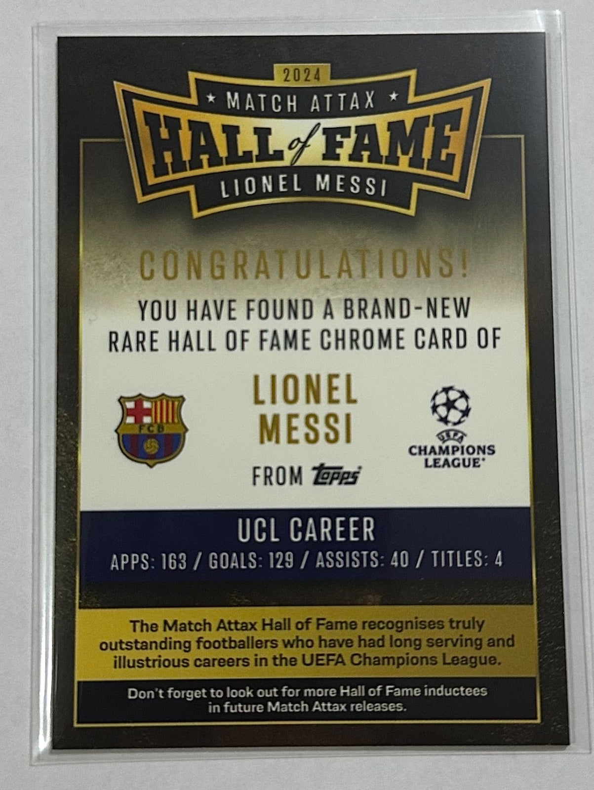 24-25 Topps Match Attax UEFA Club Competitions - Hall of Fame Lionel Messi