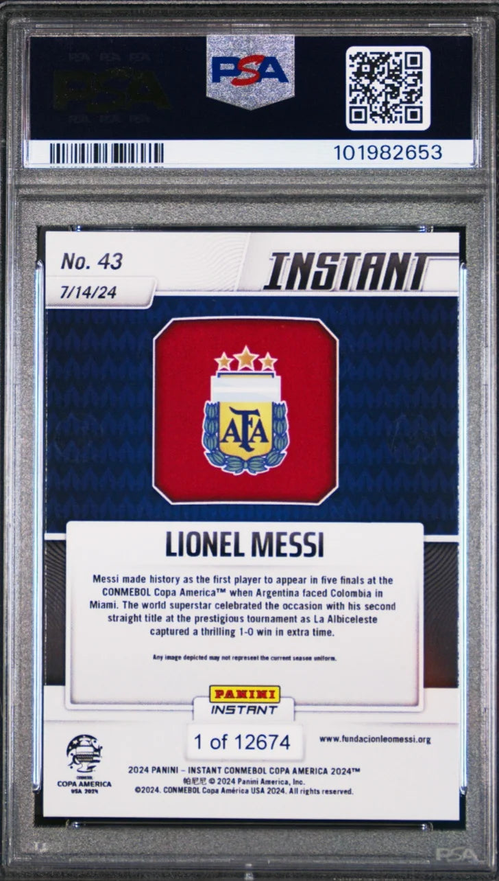 LIONEL MESSI COPA AMERICA 2024 #43 PANINI INSTANT CONMEBOL PSA 10