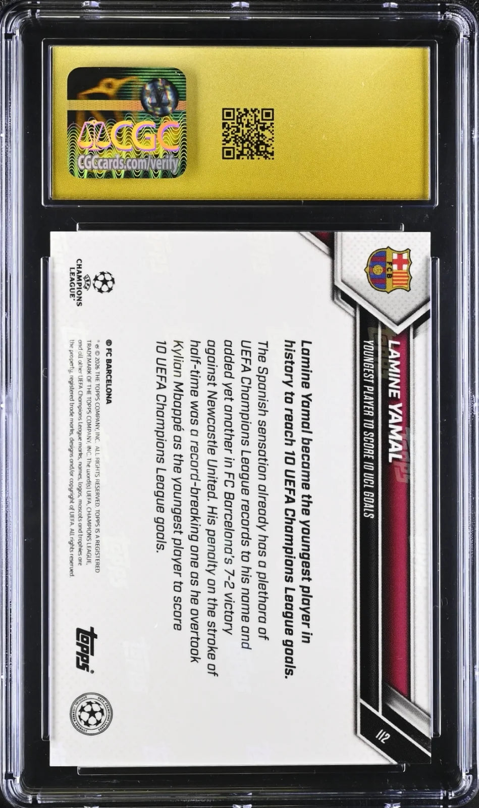 Lamine Yamal #112 Topps Now UEFA CL 2025-26 PRISTINE 10