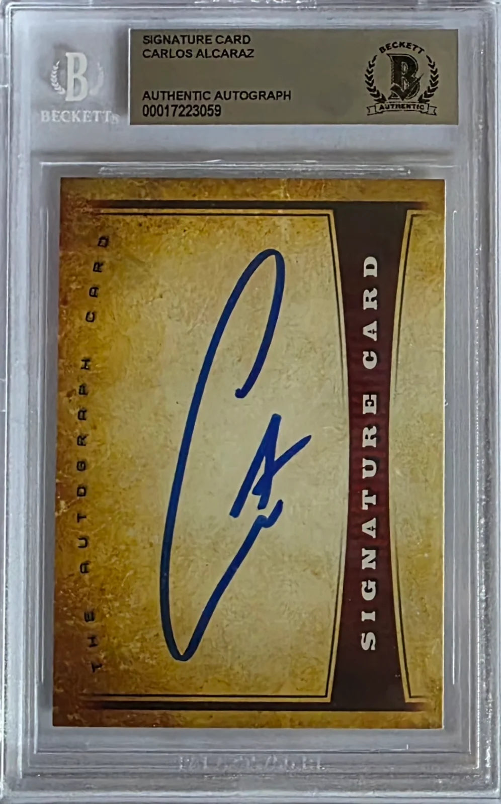 Carlos Alcaraz tennis superstar Authentic hand-signed signature card, authenticated and encapsulated by Beckett Authentication Services (BAS)