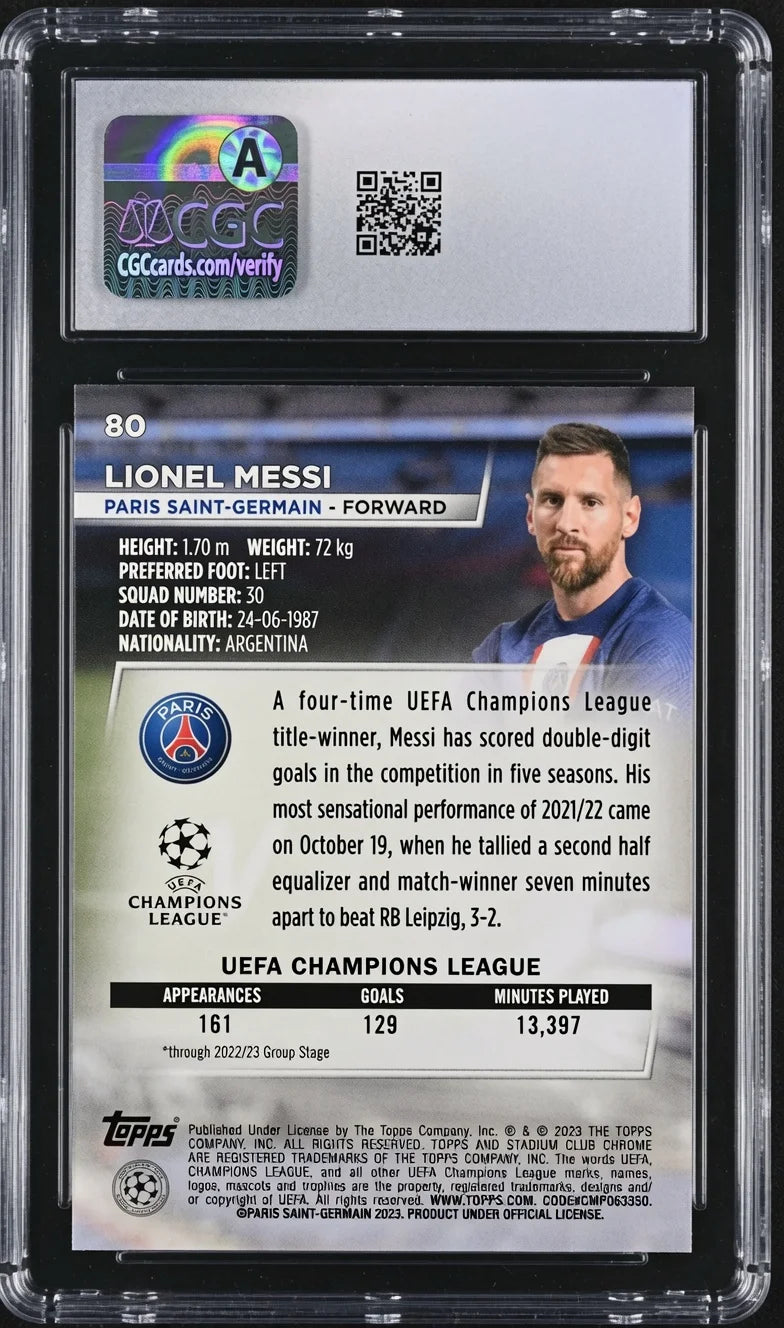 Lionel Messi Topps Stadium Club Chrome UEFA #80 CGC 10