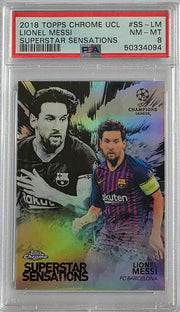 LIONEL MESSI TOPPS CHROME UEFA CHAMPIONS LEAGUE SUPERSTAR SENSATIONS #SS-LM  SUPERSTAR SENSATIONS PSA 8
