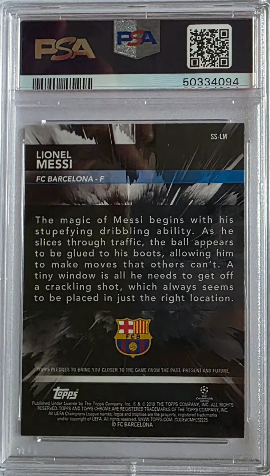 LIONEL MESSI TOPPS CHROME UEFA CHAMPIONS LEAGUE SUPERSTAR SENSATIONS #SS-LM  SUPERSTAR SENSATIONS PSA 8