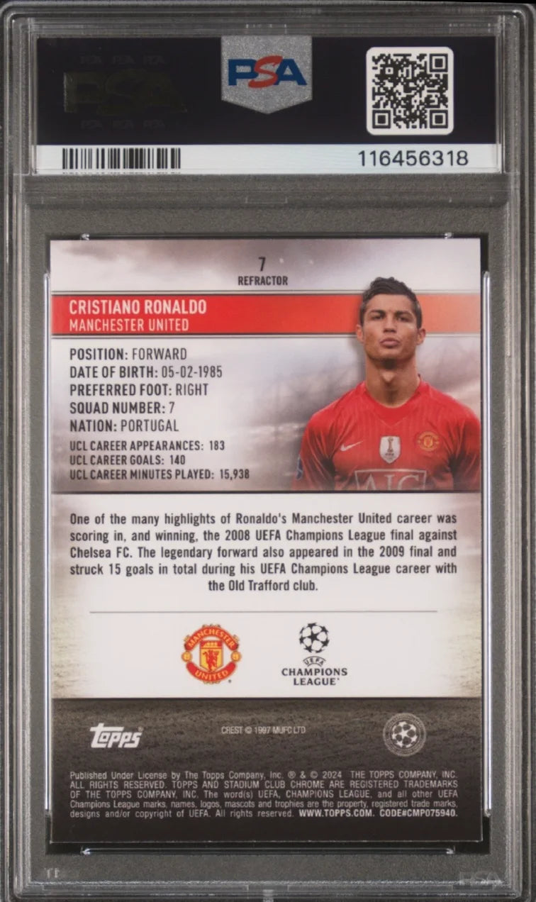 CRISTIANO RONALDO 2023-24 TOPPS STADIUM C/C UCC #7 PSA 10