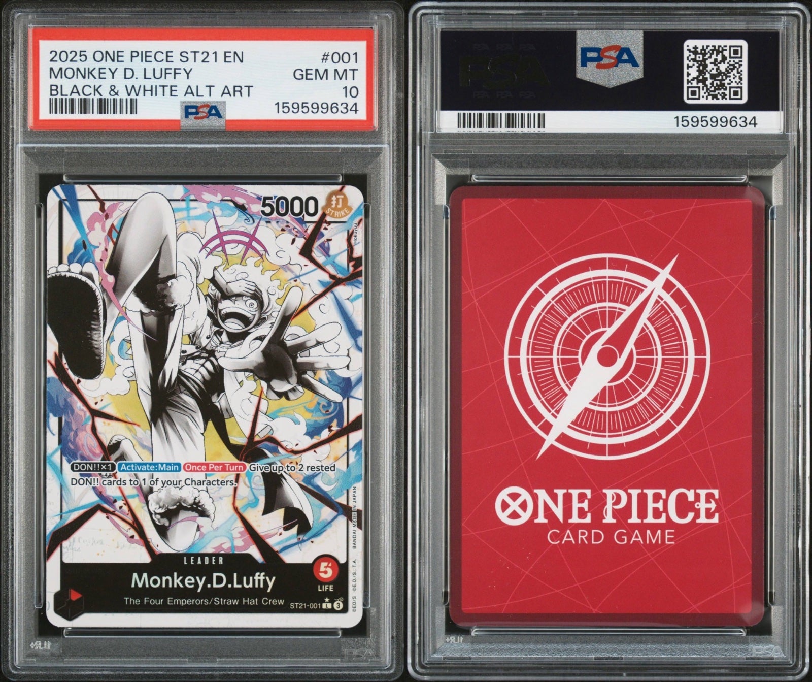 Monkey.D.Luffy (001) (Parallel) ST21-001 (Starter Deck EX: Gear 5) — PSA 10