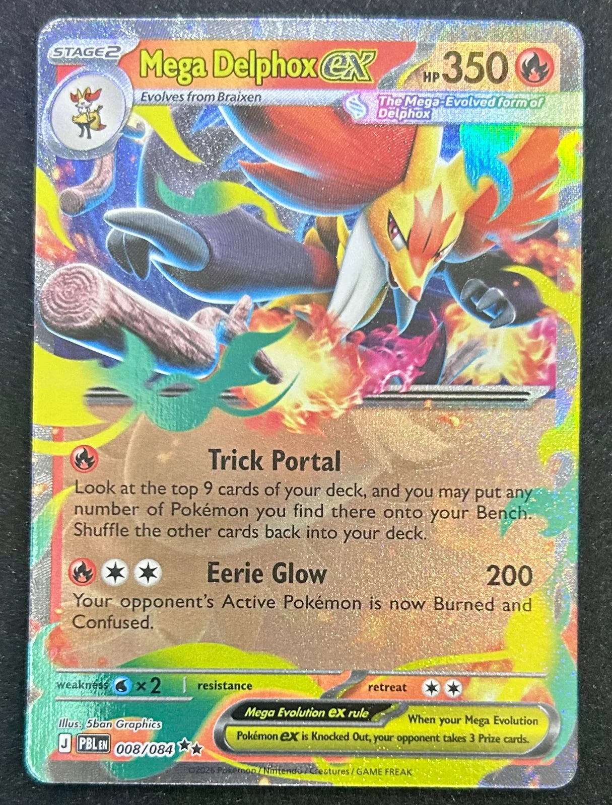 Mega Delphox ex Pitch Black Double Rare Holofoil 008/084 English