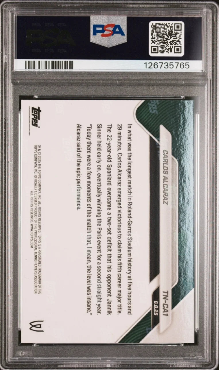CARLOS ALCARAZ, PSA 10, 2025, TOPPS NOW, TENNIS, #CA1