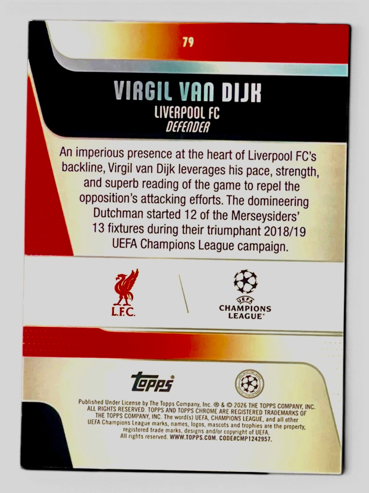 2025-26 Topps Chrome Sapphire UEFA UCC Virgil Van Dijk
