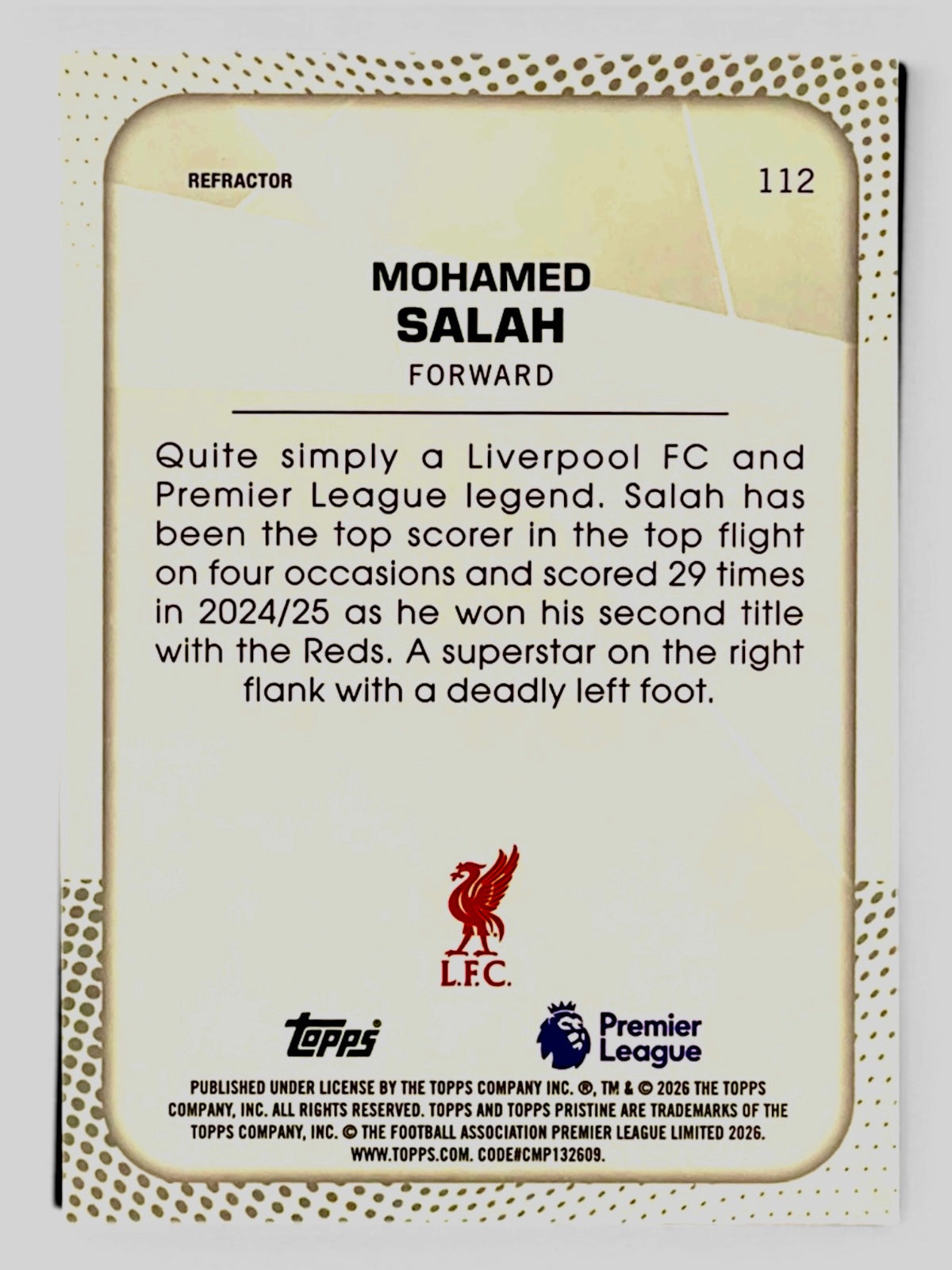2025 Topps Chrome Pristine Premier League Mohamed Salah Refractor