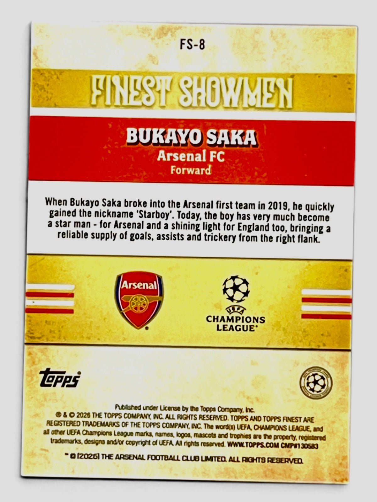 2026 Topps Finest Bukayo Saka Finest Showmen