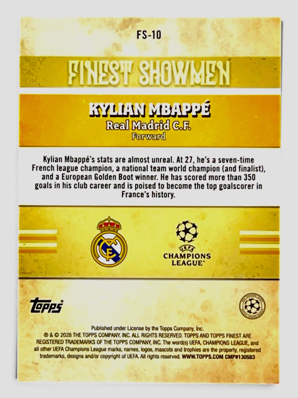 2026 Topps Finest  Kylian Mbappe Finest Showmen