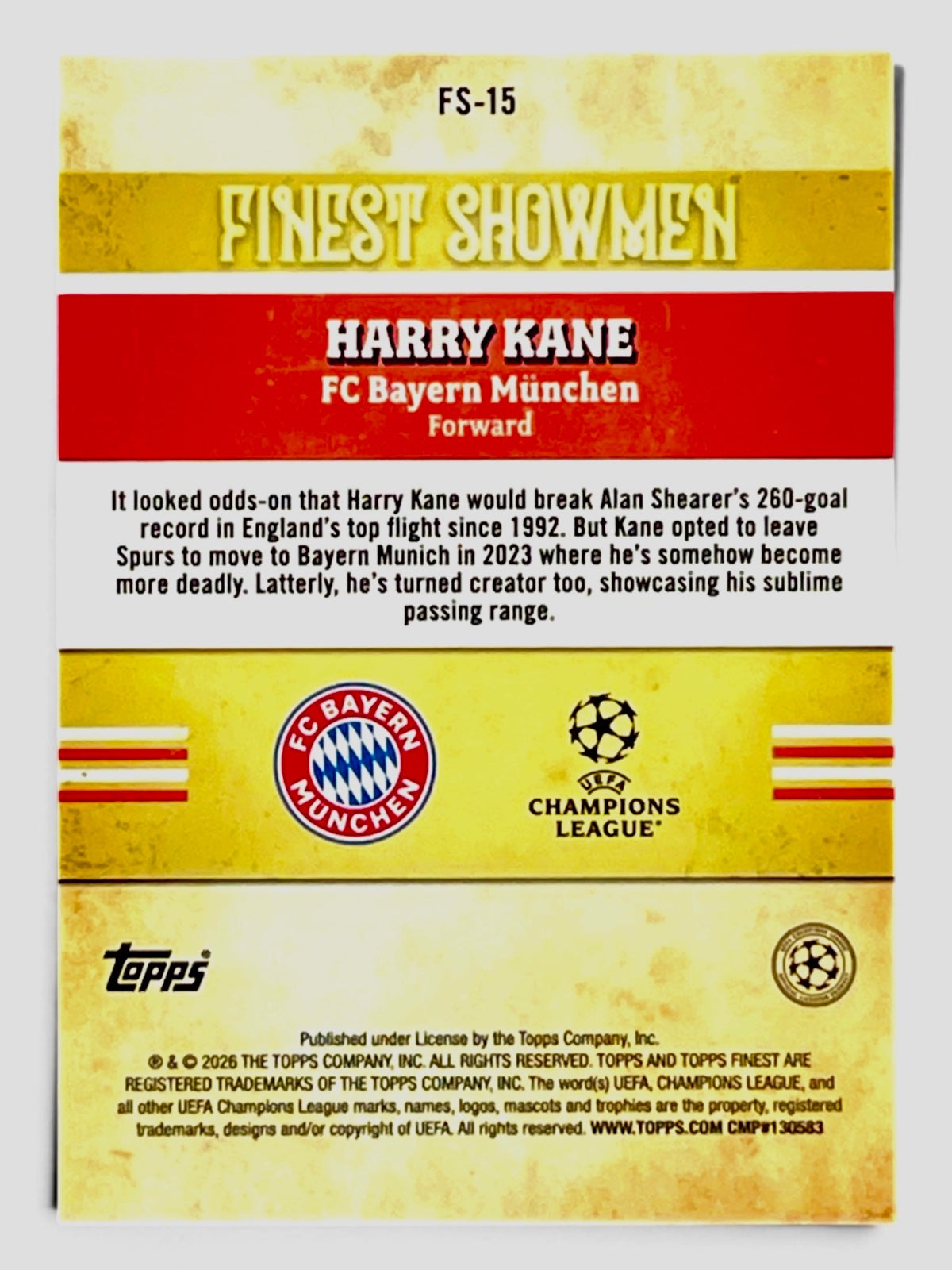 2026 Topps Finest Harry Kane Finest Showmen