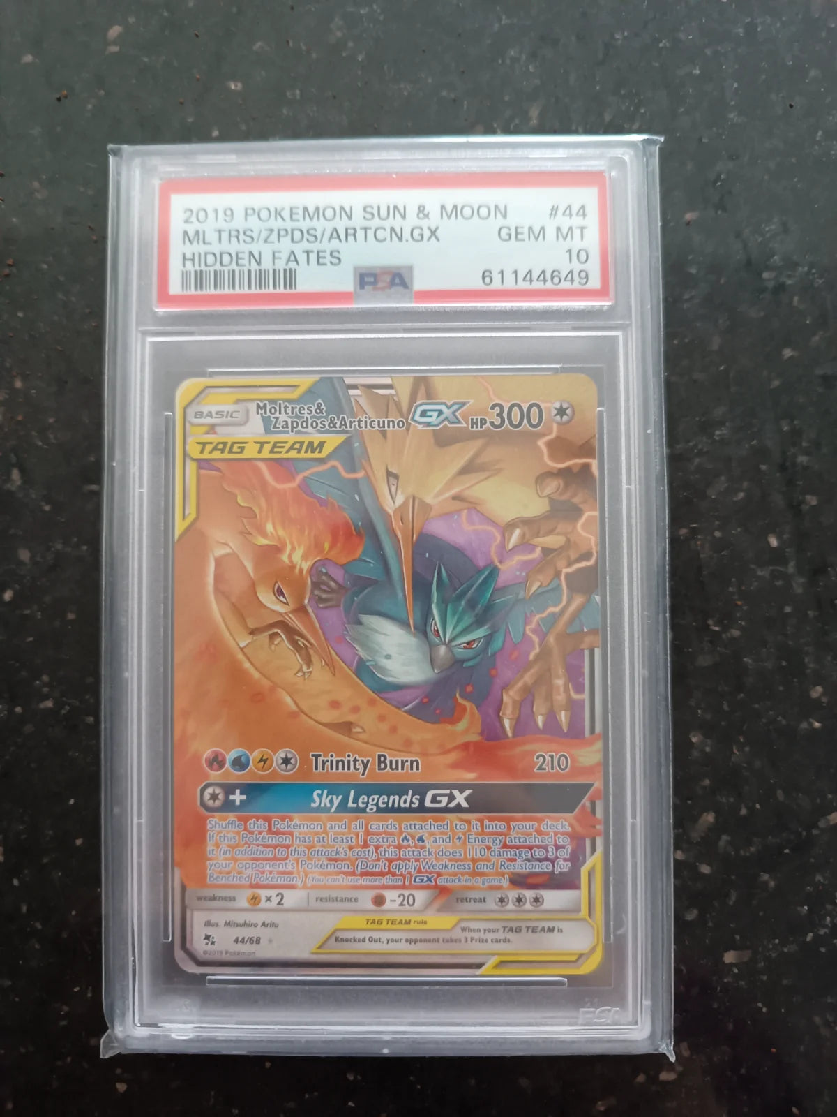 Moltres & Zapdos & Articuno GX 44/68 (Hidden Fates) — PSA 10