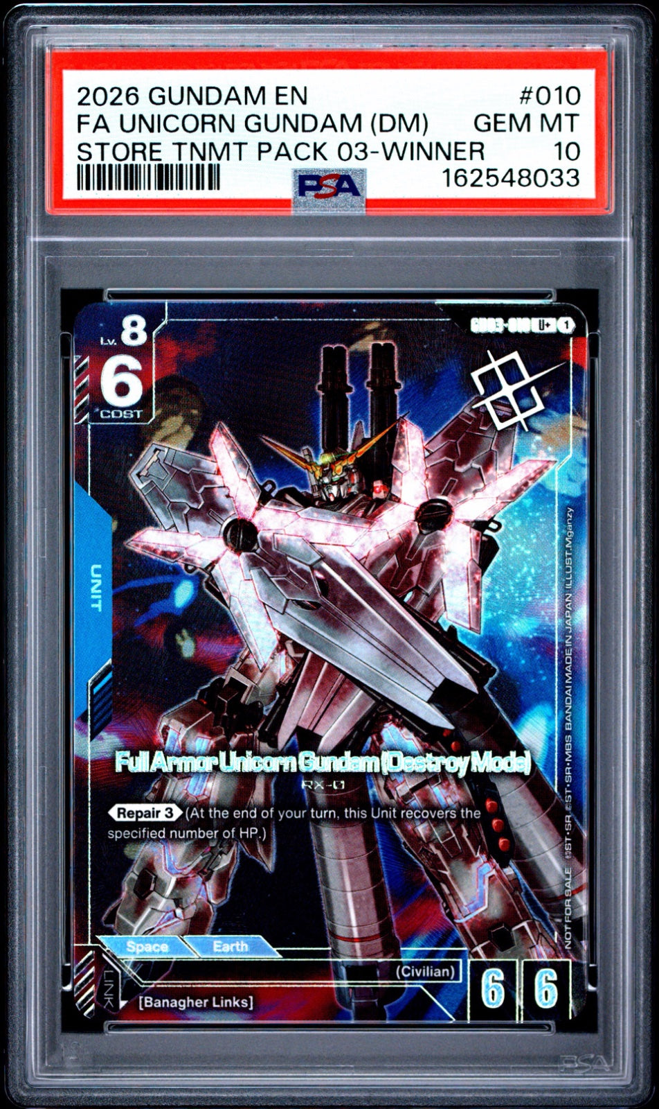 PSA 10 - Full Armor Unicorn Gundam (Destroy Mode) (Store Tournament Participant Pack 03) GD03-010 (Gundam Promotional Cards)