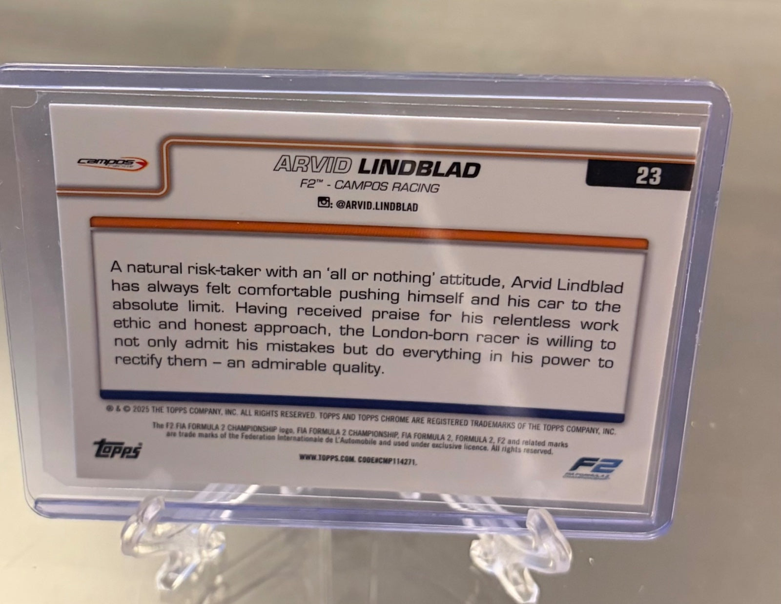 Arvid Lindblad Formula 2 Card! Topps chrome