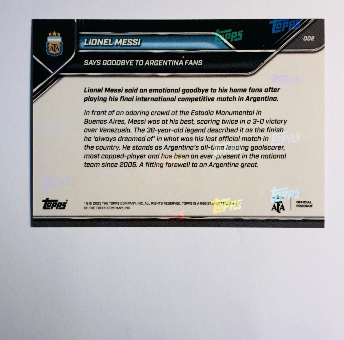 2025 Topps Now Lionel Messi Say Goodbye To Argentina Fans