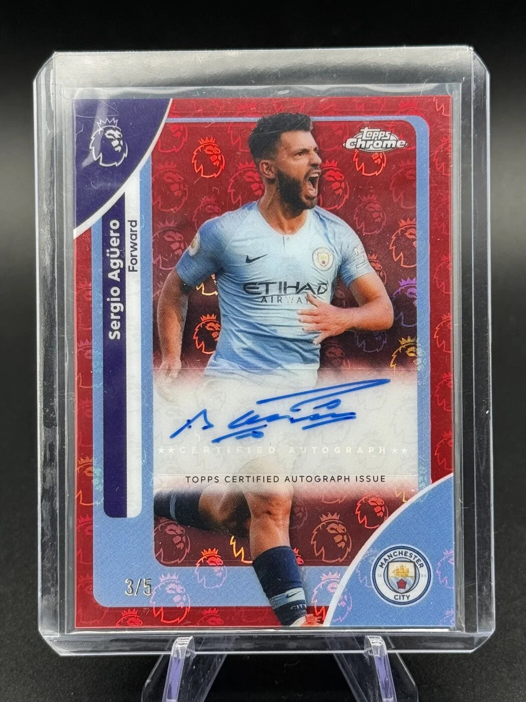 2025-26 Topps Chrome Premier League Sergio Agüero Logofractor Auto Red 3/5 #CA-SA Manchester City
