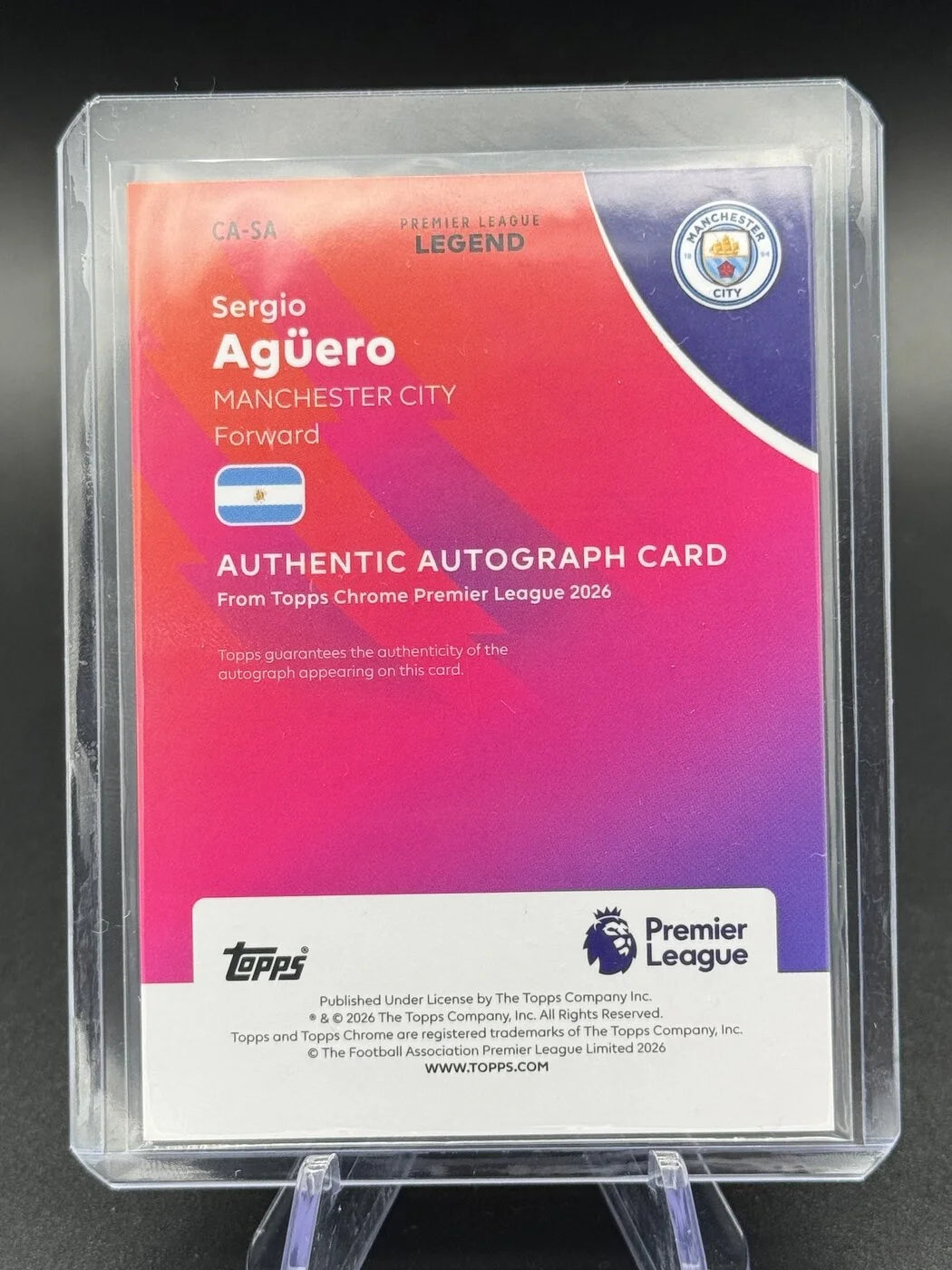 2025-26 Topps Chrome Premier League Sergio Agüero Logofractor Auto Red 3/5 #CA-SA Manchester City