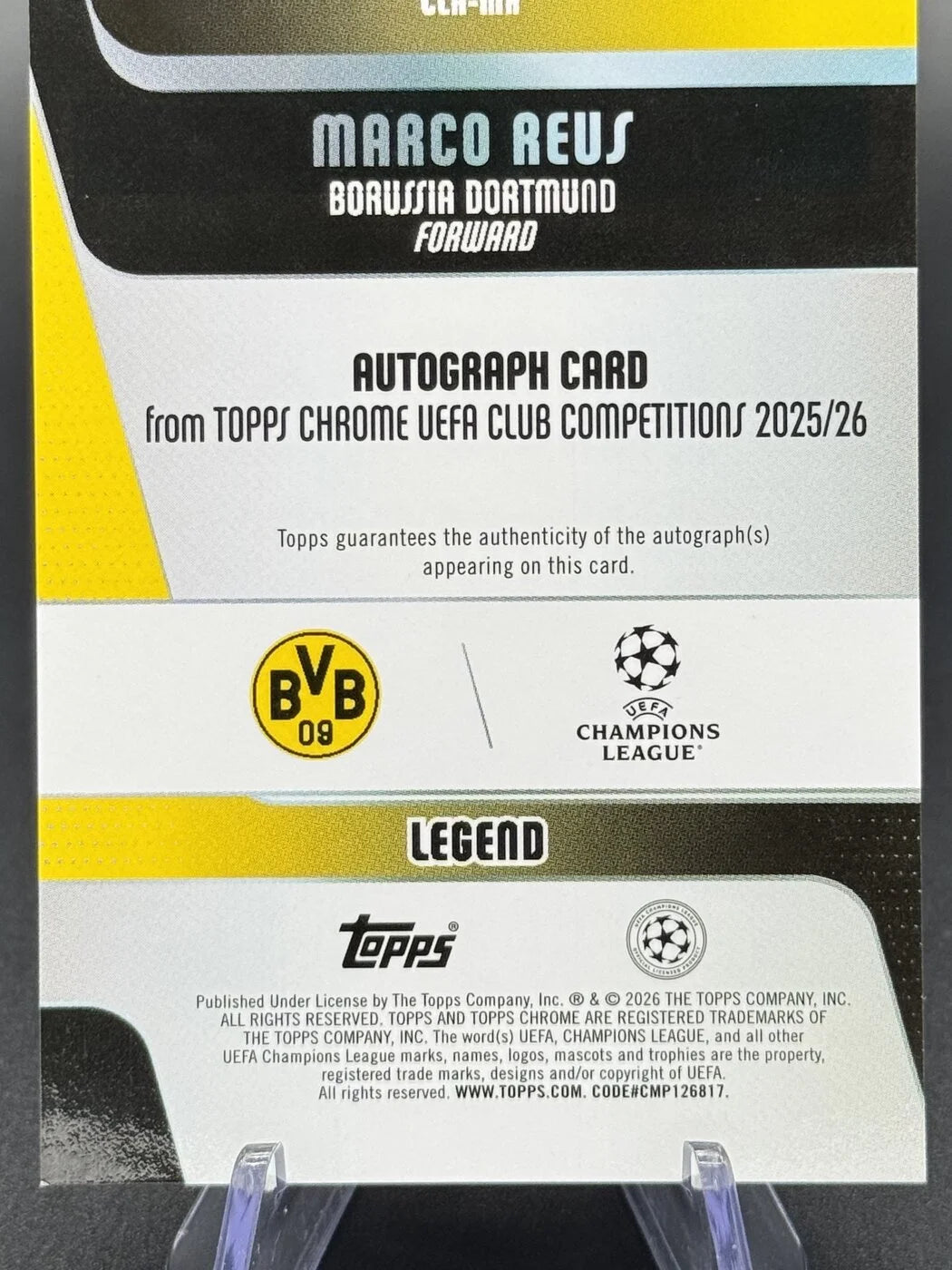 2025-26 Topps Chrome UCC Marco Reus Legends Auto 05/10 #CLA-MR Borussia Dortmund